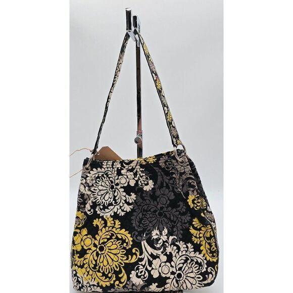 Vera Bradley Quilted Shoulder Bag & Matching Wallet - Floral Black/Yellow/Gray - Picture 2 of 8